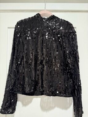 H&M Black Sequin Mesh Long Sleeve Top